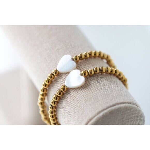 Waterproof Gold stretch bracelet Pearl Heart Stacking Bracelet Non-tarnish Gold - Picture 1 of 9